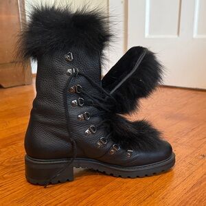 Barneys New York Black Fox Fur-Trimmed M6 Combat Boots